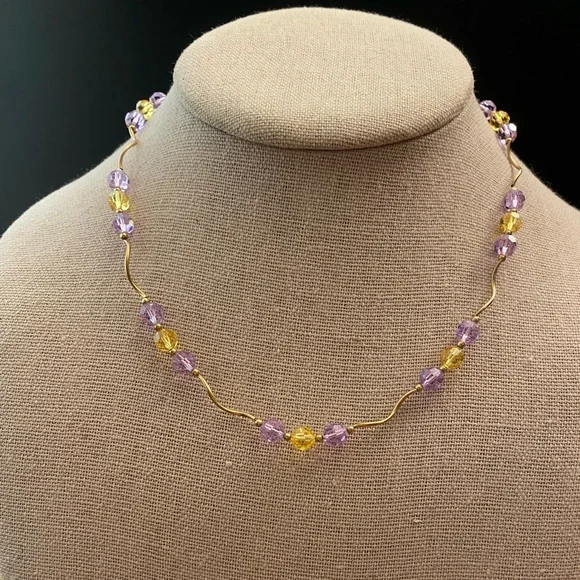 Beautiful 14K yellow gold amethyst and citrine necklace - 10 g total - Picture 8 of 10